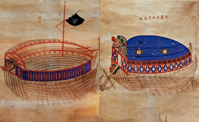 Цветное изображение однопалубного кобуксона «И Чхунму-гон чонсо» Tsvetnoe izobrazhenie odnopalubnogo kobuksona «I Chhunmu-gon chonso»